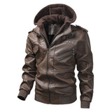 Lederjacke Herren abnehmbar Kapuze und Taschen – Braun