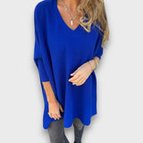 Leona – Locker gestrickte Tunika mit V-Ausschnitt – Blau
