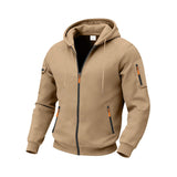 Herren nan funktionale Kapuzen-Sweatjacke mit durchgehendem Reißverschluss, Ärmeltasche und wasserabweisenden Reißverschlüssen Drune – Kamel