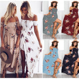 Damen Maxikleid mit schulterfreiem Design und floralen Mustern Drune – Grau