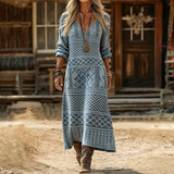 Bea | Vintage-inspiriertes langärmliges Freizeitkleid – Hellblau