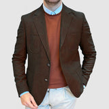 Herren Eleganter Wildlederblazer mit doppelter Knopfleiste und praktischen Taschen Aliams – Braun