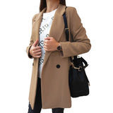 Damen nan taillierter Zweireiher Wollmix-Mantel mit Reverskragen und Eingrifftaschen Drune – Khaki