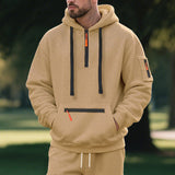 Herren nan technischer Freizeit-Hoodie mit kurzem mittigem Reißverschluss, Reißverschluss-Kängurutasche und Ärmeltasche Drune – Khaki