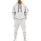 Herren nan technischer Cargo-Jogginganzug mit Halbzip, Kapuze und Mehrfachtaschen Drune – Weiß