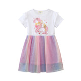 Mädchen Tüllkleid mit Einhorn-Applikation und buntem Glitzertüll Drune – Grau