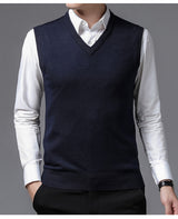 Herren V-Pullover aus feiner Baumwollmischung mit eleganter Struktur Aliams – Blau