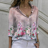 Damen nan florale V-Ausschnitt Knopfbluse mit lockerer Passform und Umschlagärmeln Drune – Pink
