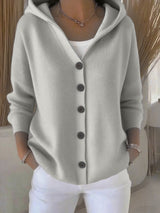 Damen nan Kapuzen-Cardigan mit Knopfleiste und lässiger Oversize-Passform Drune – Meliertes Grau