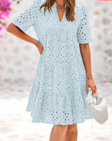 Anjika – Elegantes Sommer Kleid Mit Spitzenrüschen – Blau