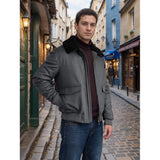 Herren modische Bomberjacke mit weichem Teddyfellkragen Aliams – Grau