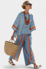 Valeria – elegante terracotta gestreift und Leinenhose – Gestreiftes Terracotta
