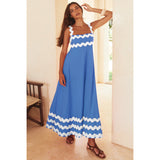 Maxikleid für Frauen mit Boho-Schrägstrich-Stil - Lumeyna – Blau Falten Weiß