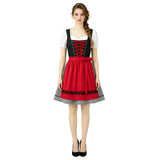 Damen nan kurzes traditionelles Dirndlkleid mit geschnürtem Mieder, Puffärmel-Bluse und aufgesetzter Schürze Drune – 8820【Oberteil + Kleid + Schürze】