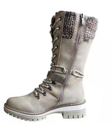 Damen nan hoher Schnürstiefel mit Strickbündchen, robuster Profilsohle und seitlichem Reißverschluss Drune – Hellgrau