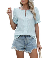Jacquard-Oberteil mit Ballonärmeln für Damen – Stilvolle und bequeme lockere Passform – Blau