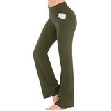 Damen nan ausgestellte Highwaist Yogahose mit seitlicher Handytasche und formendem Komfortbund Drune – Grün