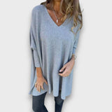 Leona – Locker gestrickte Tunika mit V-Ausschnitt – Grau