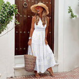 Isabelle – Boho Maxikleid mit Spitzen- und Stufendesign – Weiß