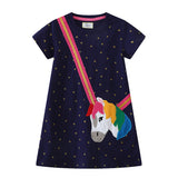 Mädchen Kurzarm Kleid mit bezauberndem Einhorn-Motiv Drune – Beige