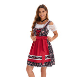 Damen nan kurzes traditionelles Dirndl mit floraler Musterung, Schnürung und Spitzenbluse Drune – 8006【Oberteil + Rock + Schürze + Schleife】