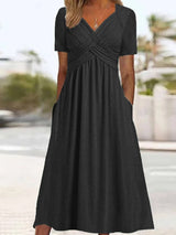 Maryjane | Damen Midikleid | V-Ausschnitt – Schwarz