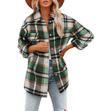 Damen nan karierte Overshirtjacke mit Brusttaschen und lockerer Passform Drune – Graugrün