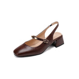 Damen Dirndl Schuhe | Klassische Slingback-Schuhe mit Blockabsatz – Braun
