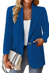 Damen nan taillierter Blazer mit Ein-Knopf-Verschluss Reverskragen und Pattentaschen Drune – Blau
