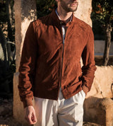 Herren elegante Wildleder-Bikerjacke Aliams – Braun