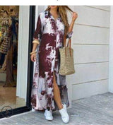 Damen nan langes Hemdkleid mit floralem Muster und seitlichem Schlitz Drune – Tie-Dye Weinrot