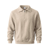 Herren nan strukturierter Strickpullover mit halbem Reißverschluss, Polokragen und Zopfmuster Drune – Khaki