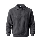 Herren nan strukturierter Strickpullover mit halbem Reißverschluss, Polokragen und Zopfmuster Drune – Dunkelgrau