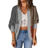 Damen nan lässige Strickjacke im Patchwork-Stil mit offener Front und 3/4-Ärmeln Drune – Dunkelgrau