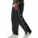 Herren nan weite Trackpants mit seitlicher Druckknopfleiste, elastischem Bund und reflektierendem Streamline-Streifen Drune – Schwarz