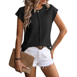 Jade | Damen Strick-Top Kurzarm Rundhals Sommer Casual – Schwarz
