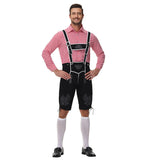 Herren nan traditionelle Trachtenlederhose mit Hosenträgern und Stickereien Drune – Rotes Oberteil + schwarze Hose