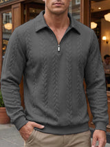 Ethan - Texturiertes Poloshirt mit 1/4-Reißverschluss – Grau