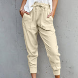 Damen nan lässige tapered Leinenhose mit elastischem Bund und Bündchen Drune – Apricot