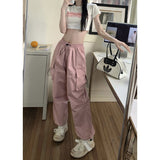 Damen nan weite Cargo-Hose mit Tunnelzugbund, verstellbarem Saum und Mehrfachtaschen Drune – Lotusrosa
