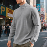 Herren nan leichtes Waffelstrick-Halbzip-Pullover mit Stehkragen und atmungsaktivem Baumwollmix Drune – Hellgrau