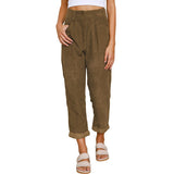 Damen nan weiche weite Cordhose mit hoher Taille, Bundfalten und umgeschlagenem Saum Drune – Braun