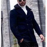 Herren eleganter Wollmantel mit Teddyfell-Kragen Aliams – Dunkelblau