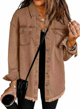 Jolien – LangärMelige Jeansjacke Mit Taschen – Braun