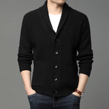 Herren Strickjacke mit hoch geschlossenem Kragen und praktischen Taschen Aliams – Schwarz