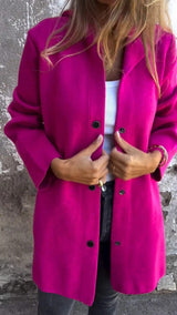 Damen nan Kapuzenmantel mittellanger Baumwollmix mit Druckknopfleiste und Eingrifftaschen Drune – Fuchsia