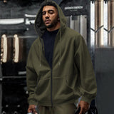 Herren nan oversized Zip-Hoodie mit durchgehendem Reißverschluss, Kängurutasche und gerippten Bündchen Drune – Olivgrün