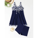 Damen Sportliches Tankini-Set mit modischem Knoten und Shorts Drune – Dunkelblau