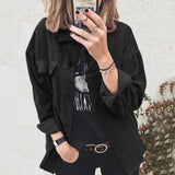 Damen nan Oversize Cordjacke mit aufgesetzten Taschen und klassischer Knopfleiste Drune – Schwarz