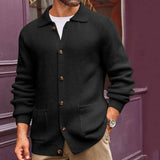 Herren Strickjacke mit großflächiger Rippstruktur und praktischen Taschen Aliams – Schwarz